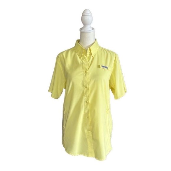 Columbia Tops - Columbia PFG Omni Shade Outdoor Yellow Snap Button Down Short Sleeve Top Medium